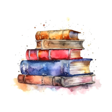 books watercolor for print design. Education, knowledge concept. Hand drawn vector illustration. Vintage vector texture. Old paper.のイラスト素材