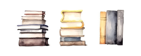 books watercolor for print design. Education, knowledge concept. Hand drawn vector illustration. Vintage vector texture. Old paper.のイラスト素材