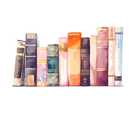 books watercolor for print design. Education, knowledge concept. Hand drawn vector illustration. Vintage vector texture. Old paper.のイラスト素材