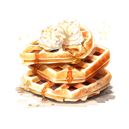 Breakfast dessert Watercolor character viennese waffles watercolor. Vector illustration background.のイラスト素材
