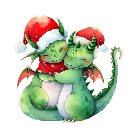 Cartoon pair dragons love watercolor for decoration design. Funny vector illustration. Cartoon style character. Holiday greeting card design. New year 2024のイラスト素材