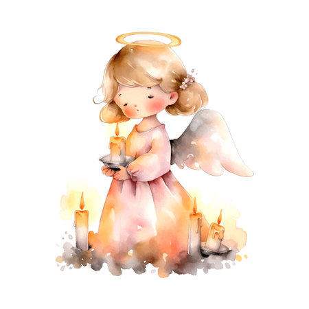 Christmas Angel with gift watercolor. Isolated vector illustration. Holiday background, poster vector illustration. Vector collection. Vector drawing.のイラスト素材