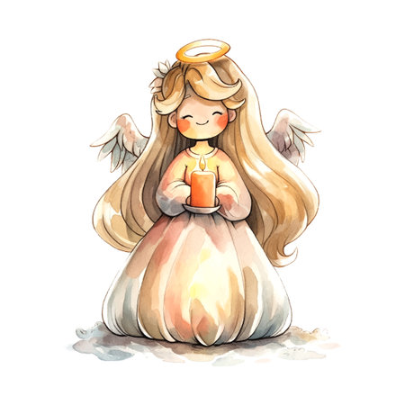 Christmas Angel with gift watercolor. Isolated vector illustration. Holiday background, poster vector illustration. Vector collection. Vector drawing.のイラスト素材