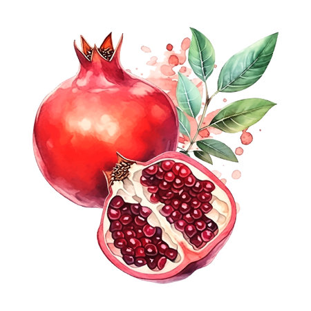 Pomegranate watercolor on white background. Isolated vector element. Sweet food.のイラスト素材