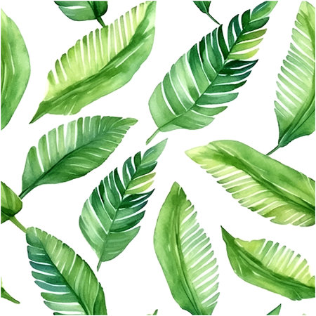 Trendy abstract seamless pattern with exotic leaf pattern watercolor green background. Summer texture. Abstract tropical background.のイラスト素材
