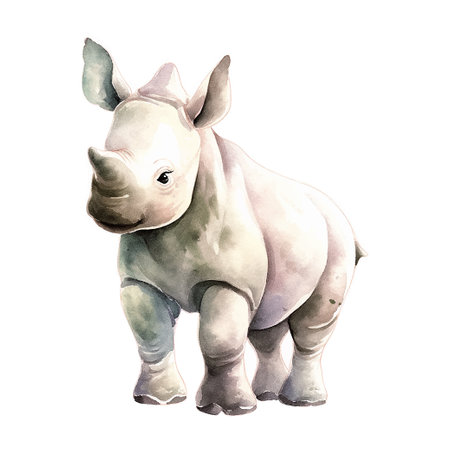 Cartoon rhinoceros watercolor for print design. Isolated graphic template.のイラスト素材