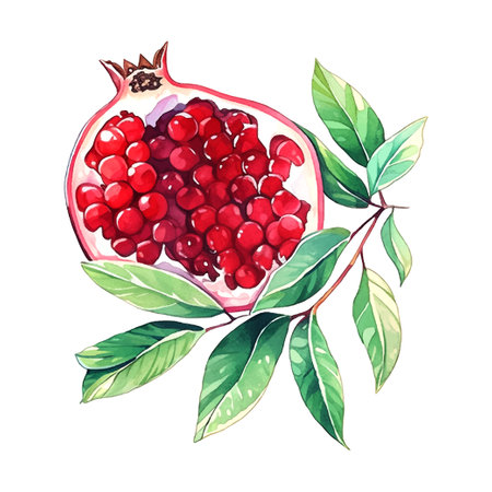 Pomegranate watercolor on white background. Isolated vector element. Sweet food.のイラスト素材