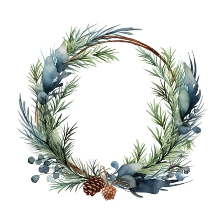 Retro christmas wreath watercolor, great design for any purposes. Watercolor illustration. Invitation card design. Invitation banner design. Vector illustration frame.のイラスト素材