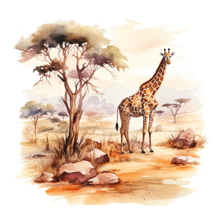 Beautiful landscape africa watercolor, great design for any purposes.のイラスト素材