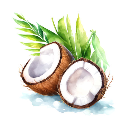 Coconut watercolor on white backgroundのイラスト素材