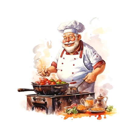 Retro watercolor character cook cartoon watercolor for wallpaper designのイラスト素材