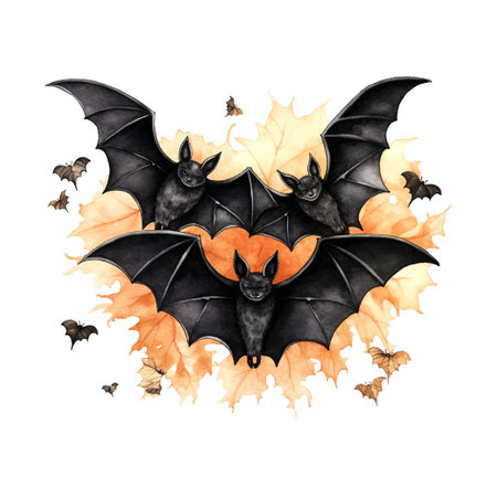 Black halloween bats watercolor on white backgroundのイラスト素材