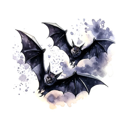 Black halloween bats watercolor on white backgroundのイラスト素材