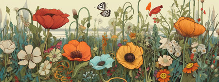 Spring wild flowers art nouveav bannerの写真素材