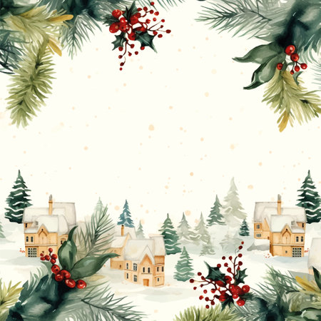 Retro christmas frame watercolor, great design for any purposesのイラスト素材