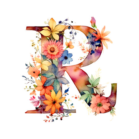 Modern monogram R watercolor, great design for any purposes. alphabetのイラスト素材