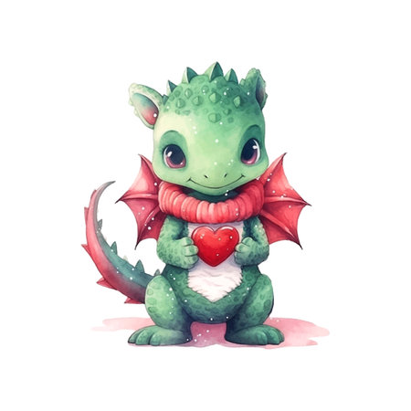 Cute green dragon in a Christmas sweater watercolor, great design for any purposes. New Year 2024のイラスト素材