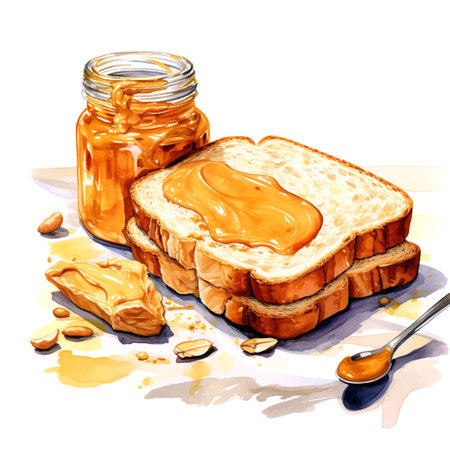 peanut butter sandwich watercolor on white backgroundのイラスト素材