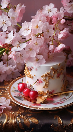 Royal dessert delicious, celebration, birthday, bakery with flowersの写真素材