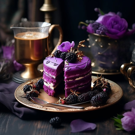 Royal dessert delicious, celebration, birthday, bakery with flowersの写真素材