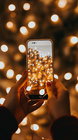 Christmas new year technology, night, phone digital mobileの写真素材