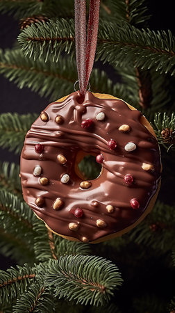 Christmas tree donuts decorative, holiday sweetの写真素材