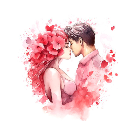 Valentine's Day a couple in love watercolorのイラスト素材