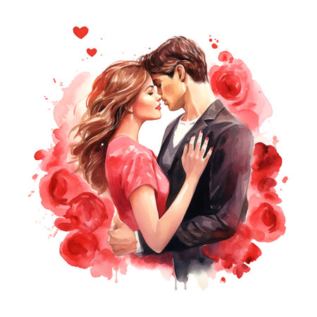 Valentine's Day a couple in love watercolorのイラスト素材