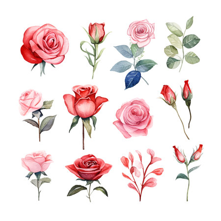 Rose set watercolor Valentine's Dayのイラスト素材