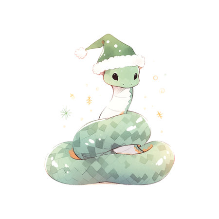 Christmas snake 2025 New Year watercolorのイラスト素材