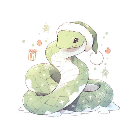 Christmas snake 2025 New Year watercolorのイラスト素材