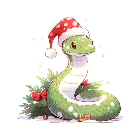 Christmas snake 2025 New Year watercolorのイラスト素材