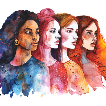International Women's Day watercolor illustration on whiteのイラスト素材