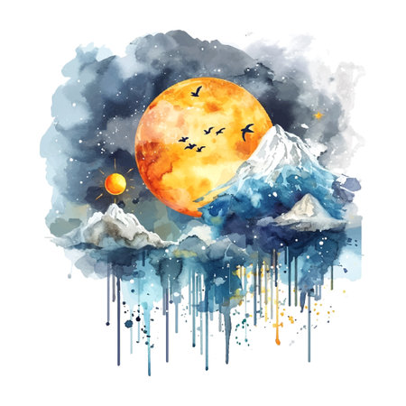 World Meteorological Day cartoon style watercolor illustration on whiteのイラスト素材