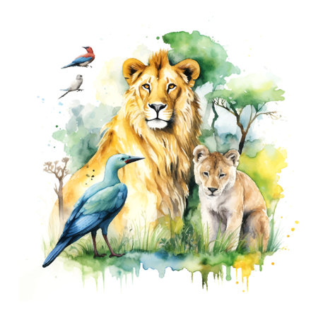 World Wildlife Day watercolor illustration on whiteのイラスト素材