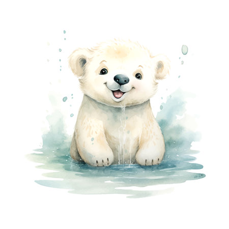 polar bear watercolor childrens book illustration style on white backgroundのイラスト素材