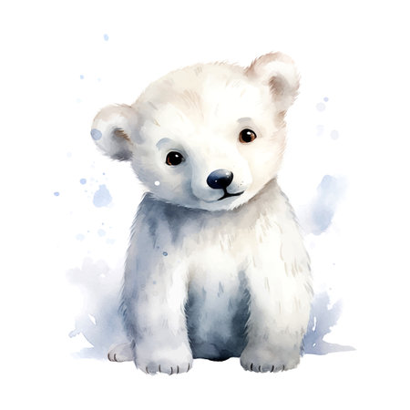 polar bear watercolor children's book illustration style on whiteのイラスト素材