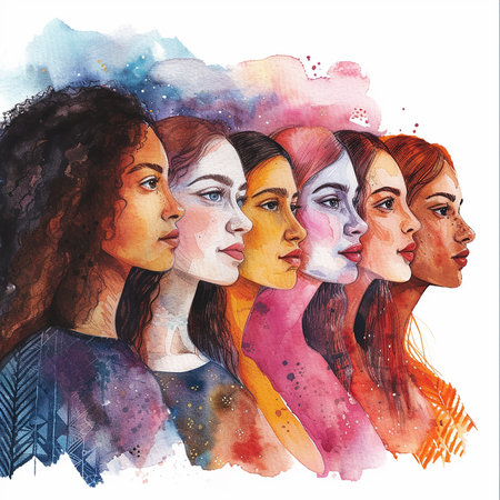 International Women's Day watercolor illustration on whiteの写真素材
