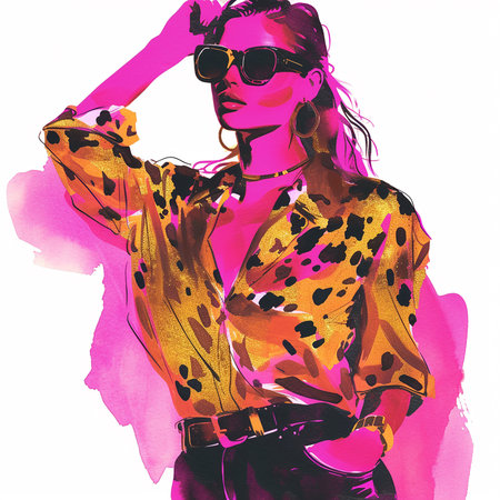 Women's day, a woman in a leopard print shirt and sunglasses, clipartの写真素材