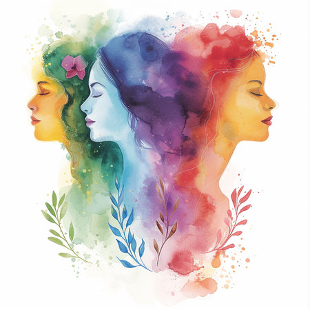 International Women's Day watercolor illustration on whiteの写真素材
