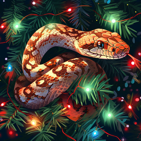 New Year 2025 Christmas snake illustration digitalの写真素材