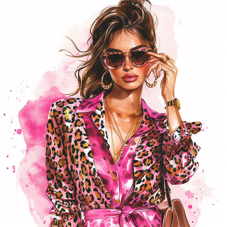 Women's day, a woman in a leopard print shirt and sunglasses, clipartの写真素材