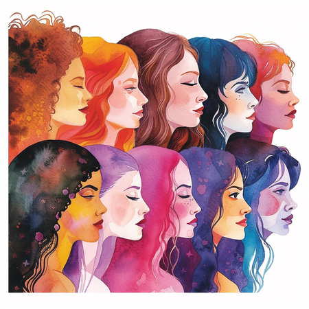 International Women's Day watercolor illustration on whiteの写真素材