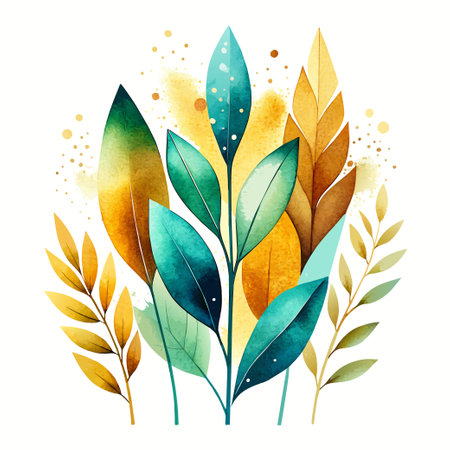 hand painted watercolor textured grain eucalyptus elements with pampas dry isolatedのイラスト素材