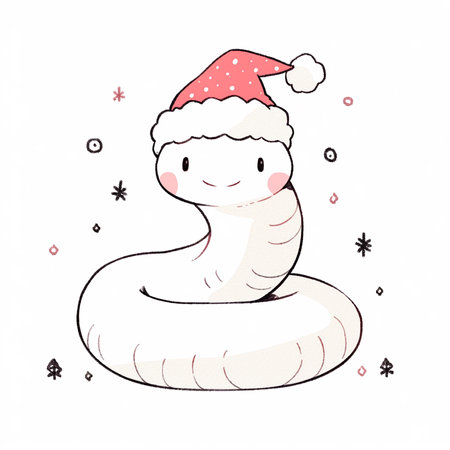 Christmas snake illustration on white background New Year 2025の写真素材