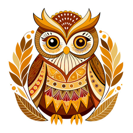 owl cute hand draw vector wild ethnic artのイラスト素材
