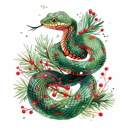 Christmas snake illustration on white background New Year 2025の写真素材