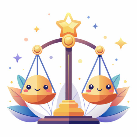 Libra with golden stars illustration on white backgroundのイラスト素材