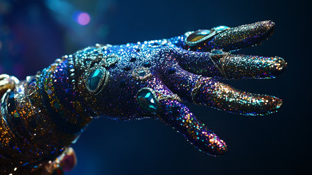A hand with glittery jewels on it.の素材