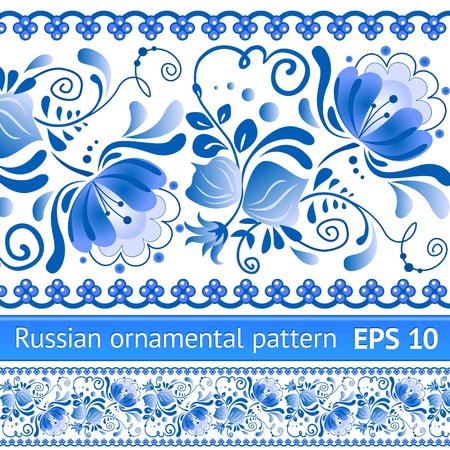 Russian national blue floral patternのイラスト素材